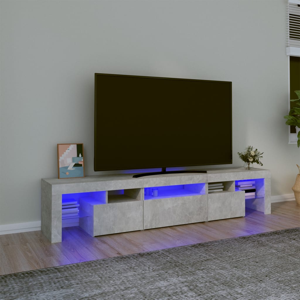 Meuble TV avec lumières LED Gris béton 200x36,5x40 cm - XIOS