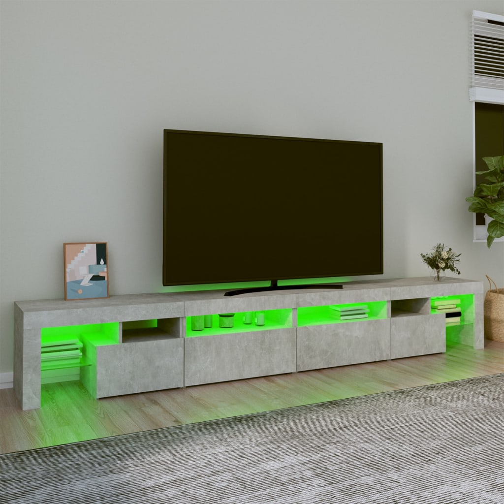 Meuble TV avec lumières LED Gris béton 260x36,5x40 cm - XIOS