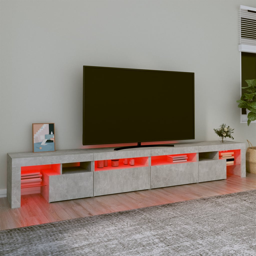 Meuble TV avec lumières LED Gris béton 260x36,5x40 cm - XIOS