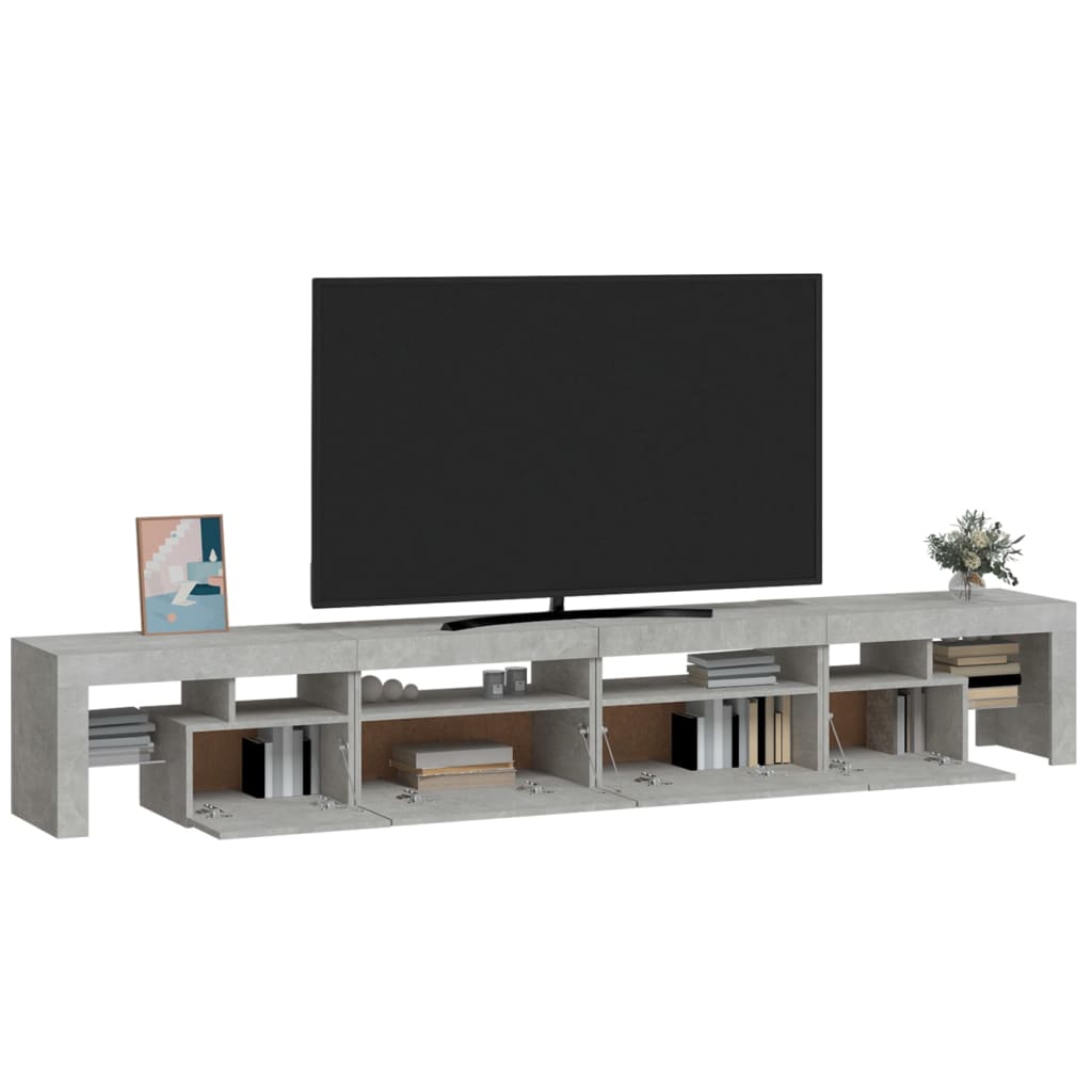 Meuble TV avec lumières LED Gris béton 260x36,5x40 cm - XIOS