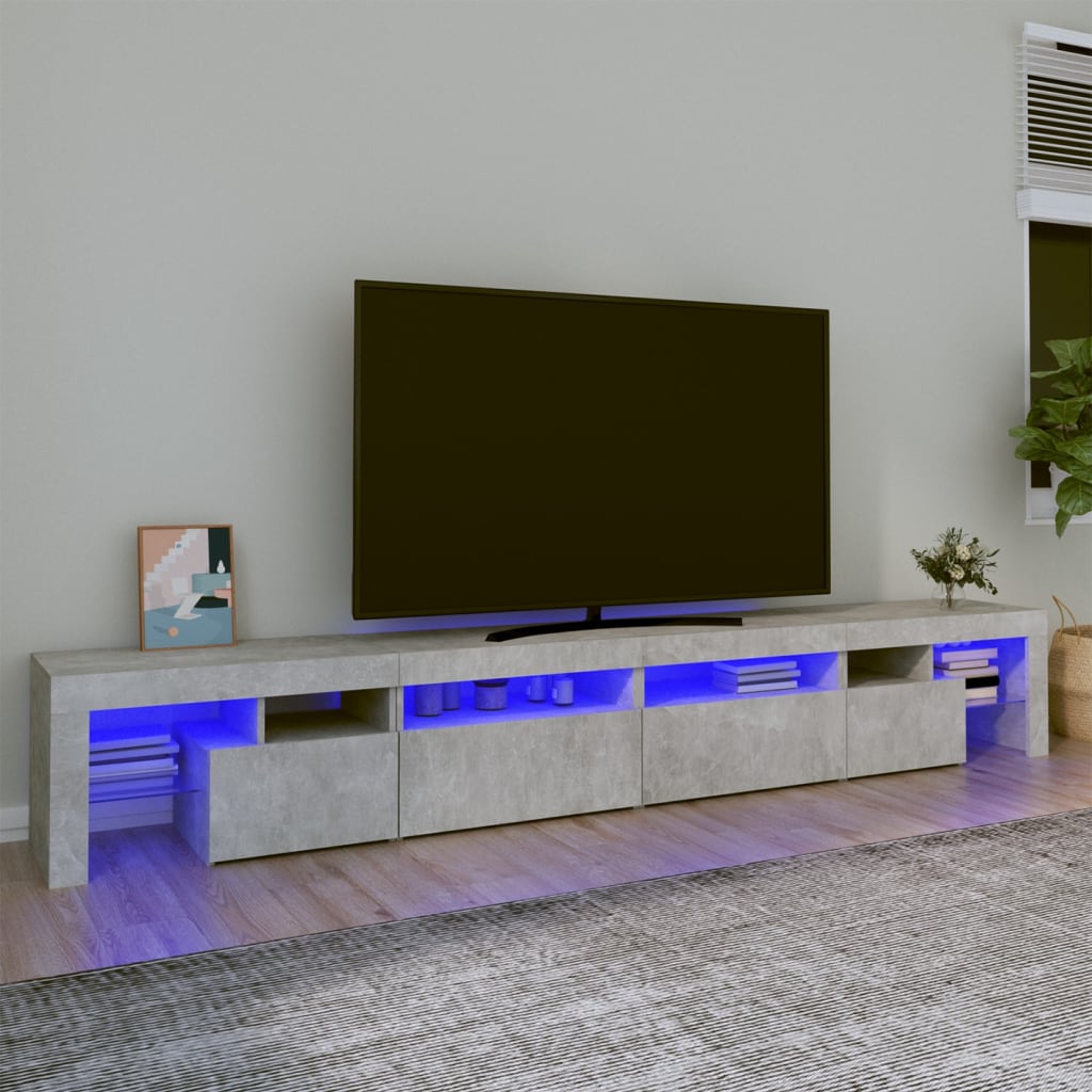 Meuble TV avec lumières LED Gris béton 260x36,5x40 cm - XIOS