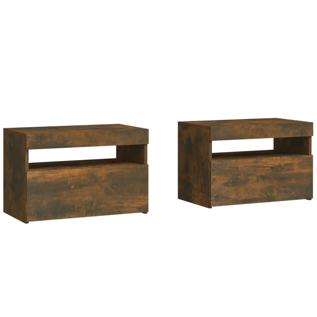 Tables de chevet 2 pcs et lumières LED Chêne fumé 60x35x40 cm - XIOS