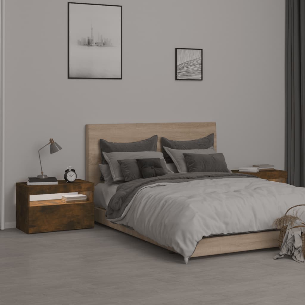 Tables de chevet 2 pcs et lumières LED Chêne fumé 60x35x40 cm - XIOS