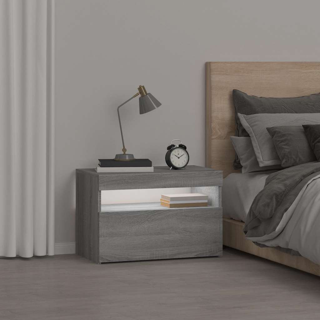 Table de chevet avec lumières LED Sonoma gris 60x35x40 cm - XIOS
