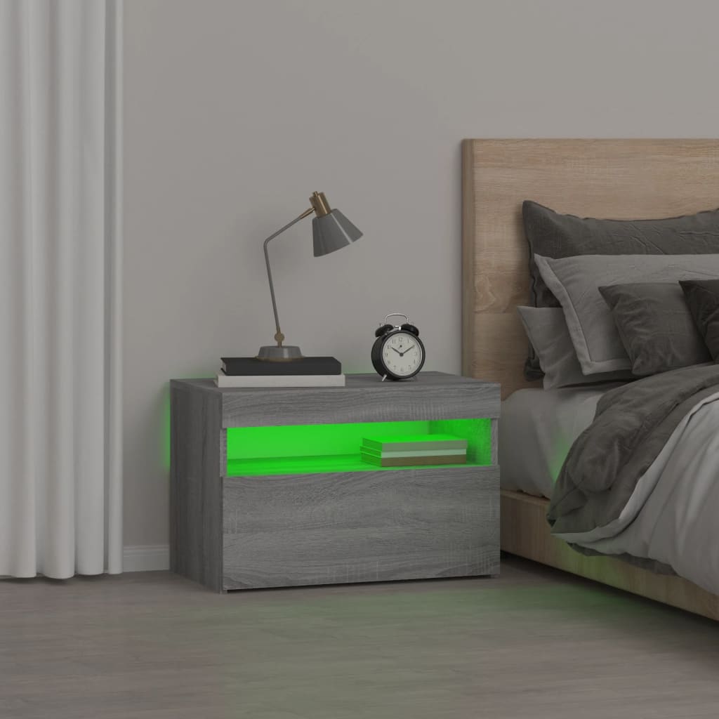 Table de chevet avec lumières LED Sonoma gris 60x35x40 cm - XIOS