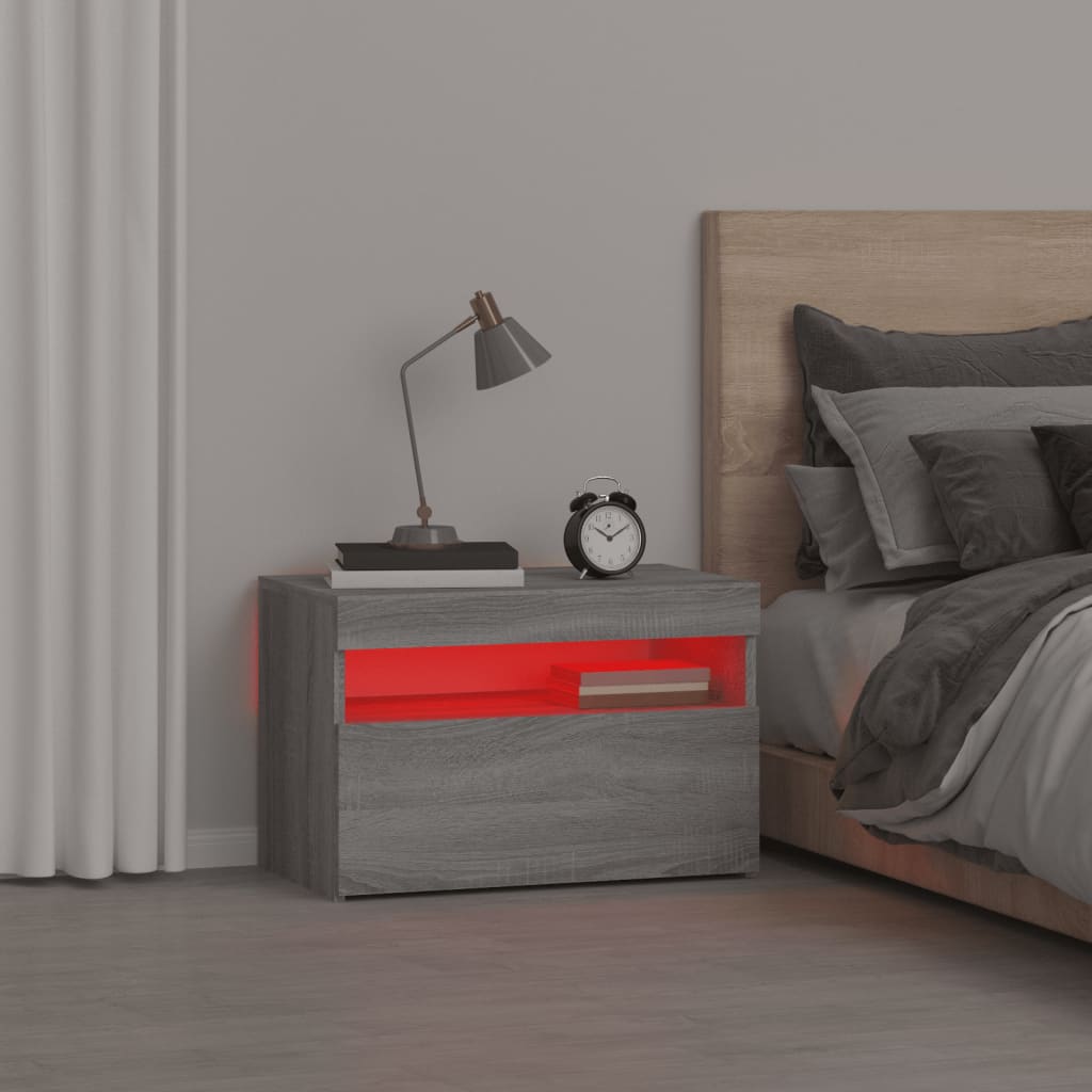 Table de chevet avec lumières LED Sonoma gris 60x35x40 cm - XIOS