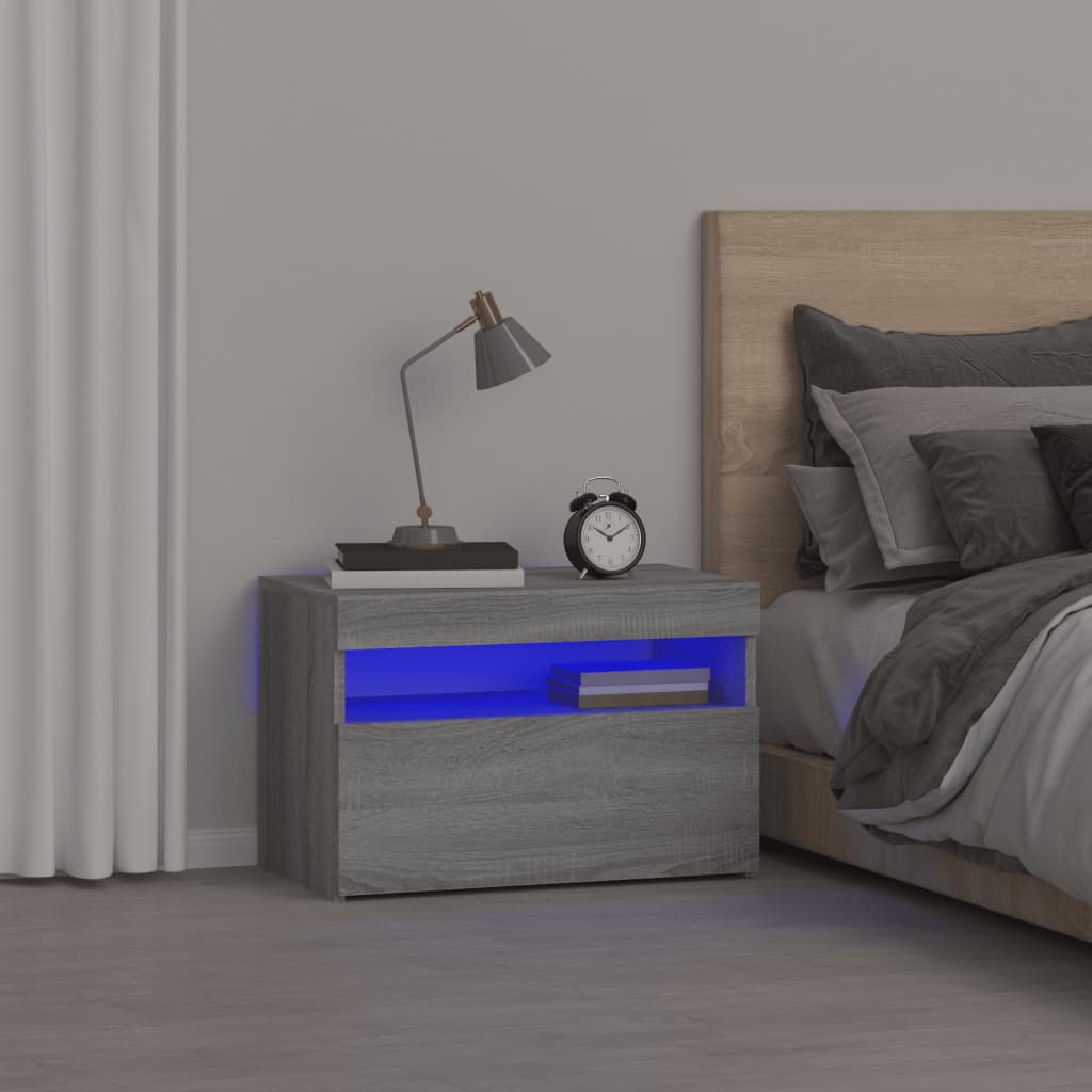 Table de chevet avec lumières LED Sonoma gris 60x35x40 cm - XIOS