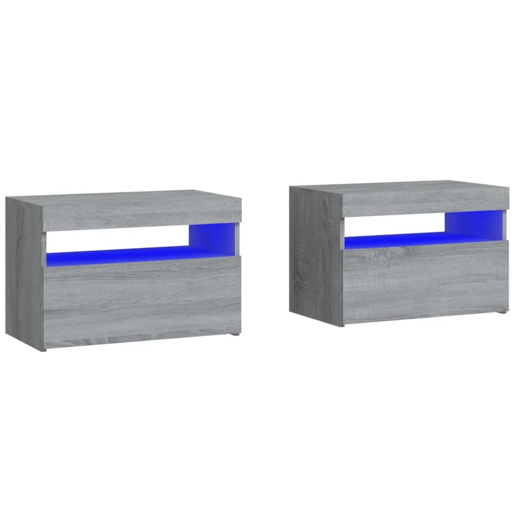 Tables de chevet 2 pcs et lumières LED Sonoma gris 60x35x40 cm - XIOS