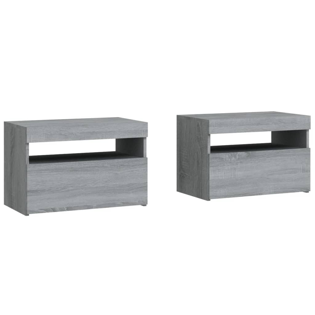 Tables de chevet 2 pcs et lumières LED Sonoma gris 60x35x40 cm - XIOS