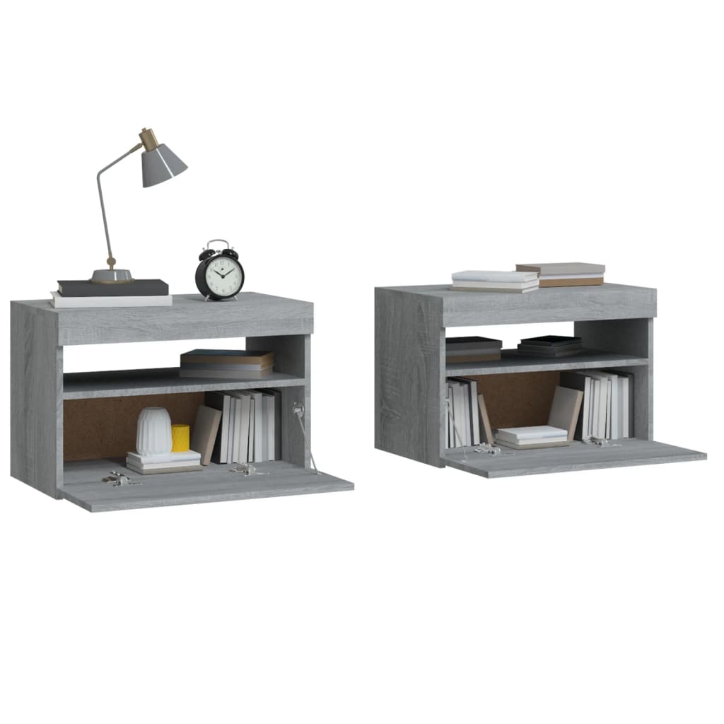 Tables de chevet 2 pcs et lumières LED Sonoma gris 60x35x40 cm - XIOS
