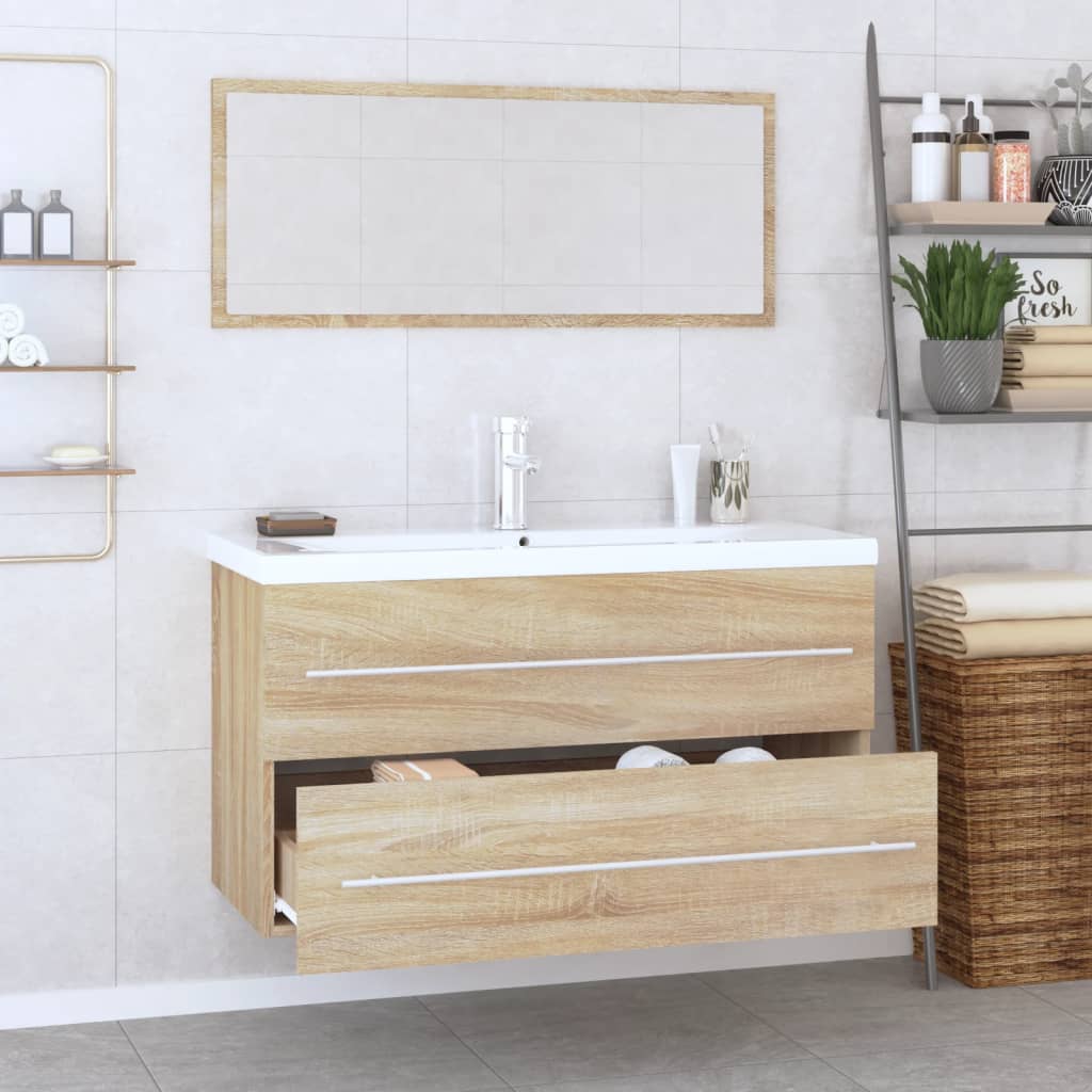 Ensemble de meubles de salle de bain 3 pcs Chêne sonoma