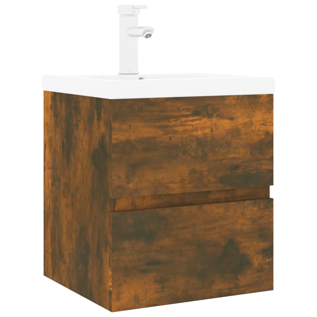 Meuble lavabo avec bassin intégré Chêne fumé Bois d'ingénierie - XIOS