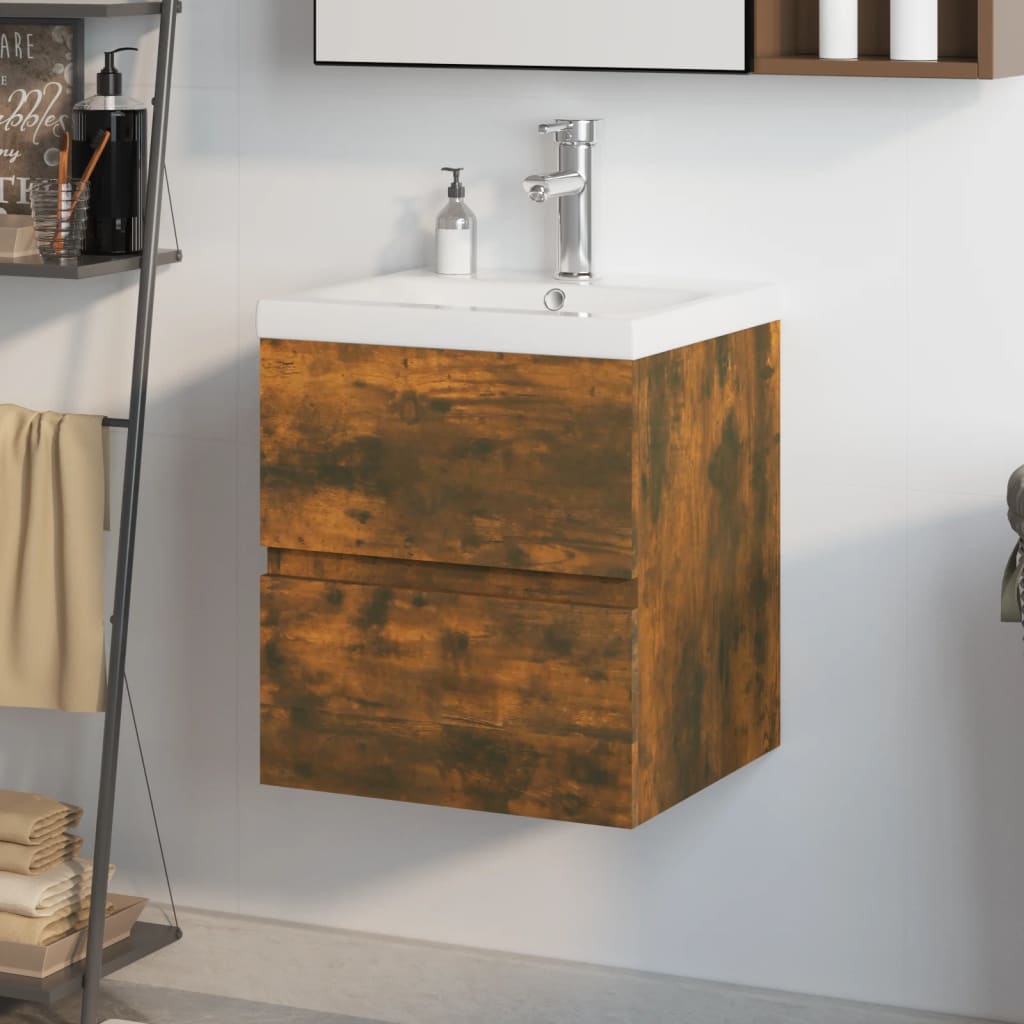 Meuble lavabo avec bassin intégré Chêne fumé Bois d'ingénierie - XIOS