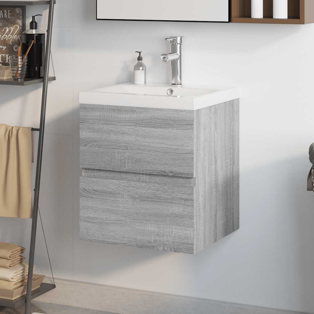 Meuble lavabo avec bassin intégré Sonoma gris Bois d'ingénierie - XIOS