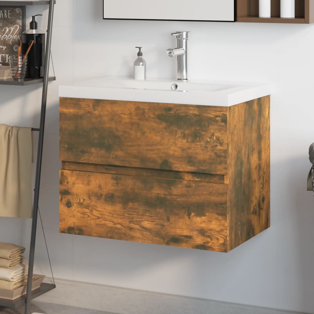 Meuble lavabo avec bassin intégré Chêne fumé Bois d'ingénierie - XIOS