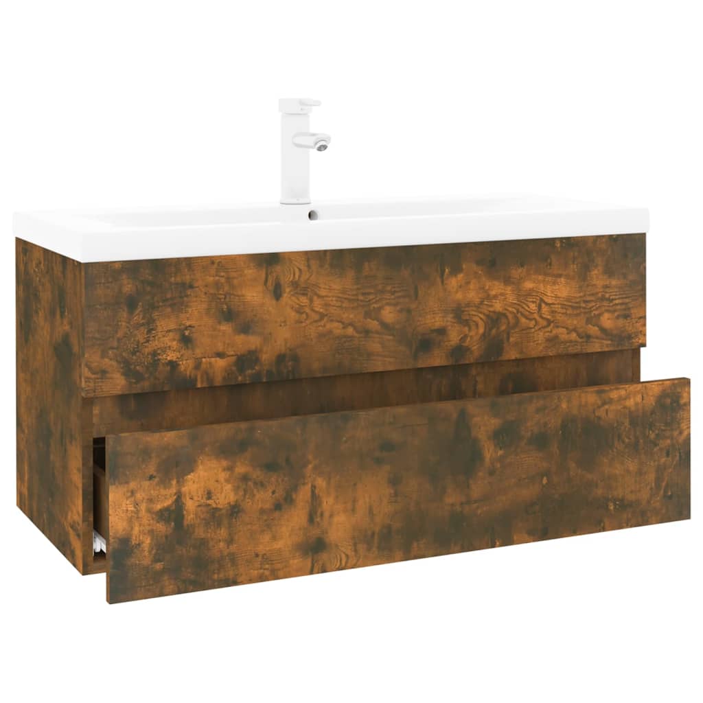 Meuble lavabo avec bassin intégré Chêne fumé Bois d'ingénierie - XIOS