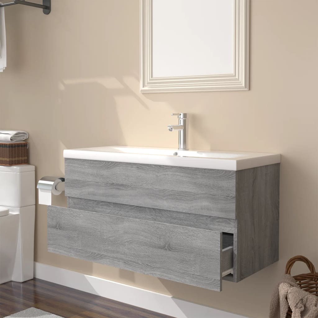 Meuble lavabo avec bassin intégré Sonoma gris Bois d'ingénierie - XIOS