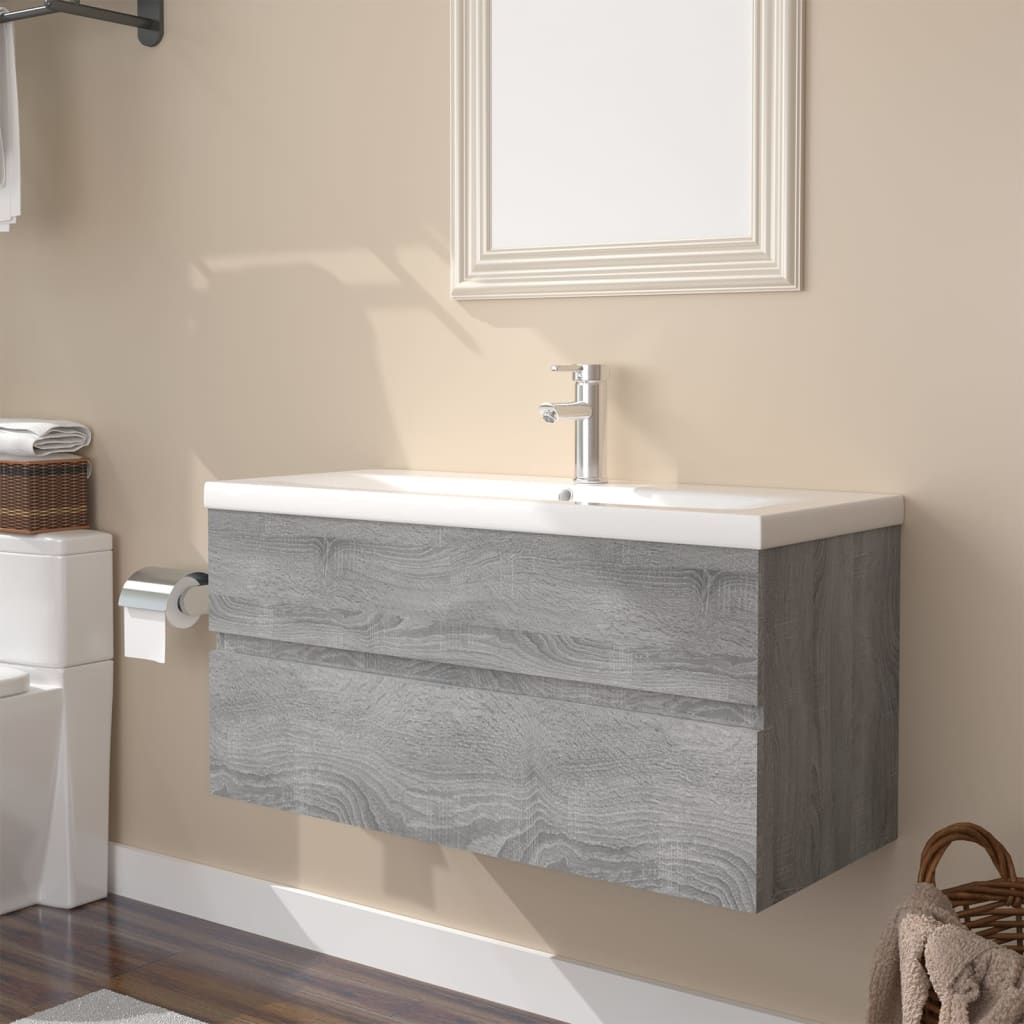 Meuble lavabo avec bassin intégré Sonoma gris Bois d'ingénierie - XIOS