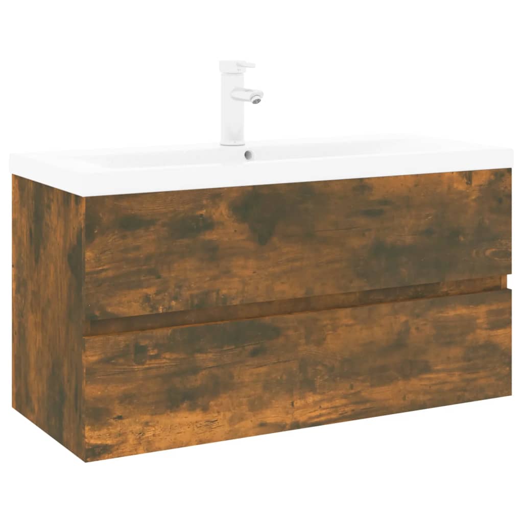 Meuble lavabo avec bassin intégré Chêne fumé Bois d'ingénierie - XIOS