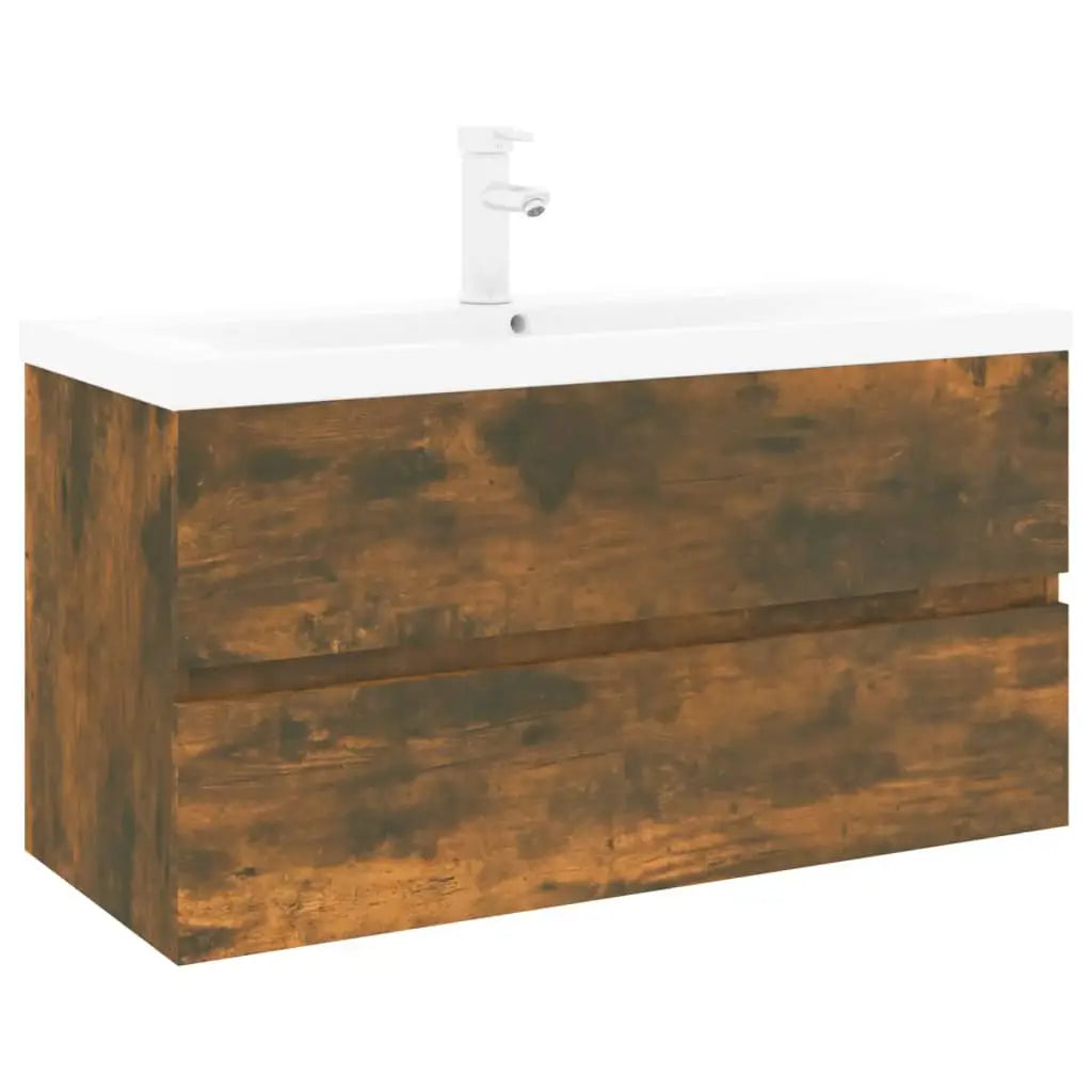 Meuble lavabo avec bassin intégré Chêne fumé Bois d’ingénierie - XIOS