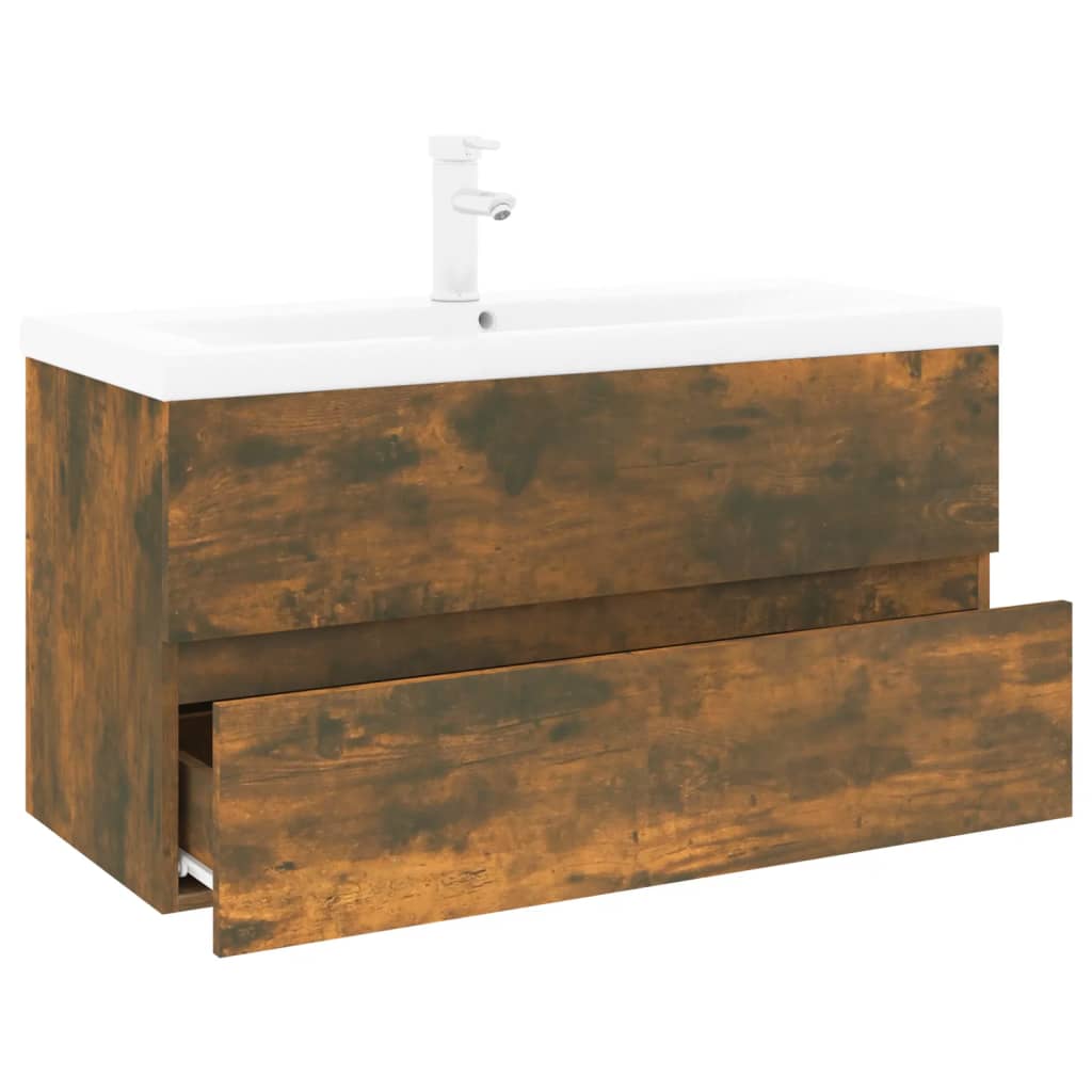 Meuble lavabo avec bassin intégré Chêne fumé Bois d'ingénierie - XIOS