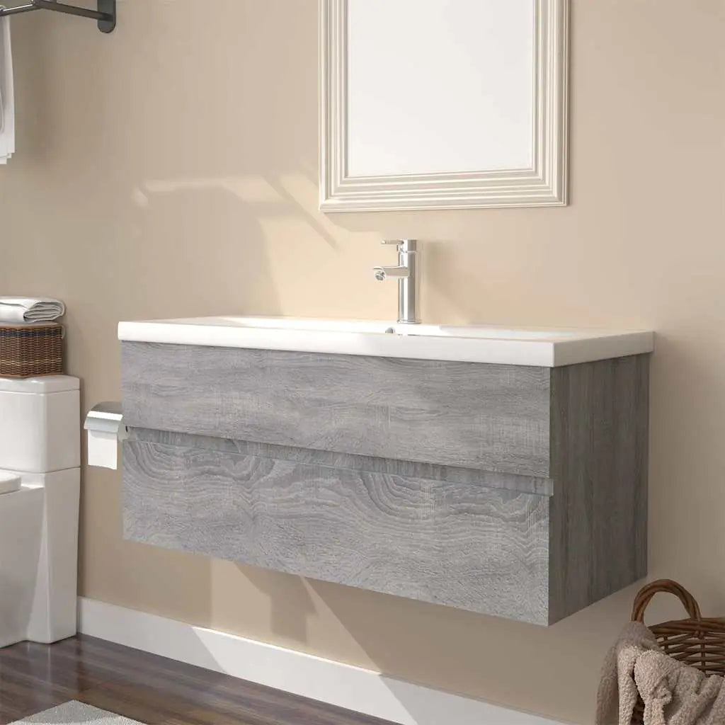 Meuble lavabo avec bassin intégré Sonoma gris Bois d’ingénierie - XIOS