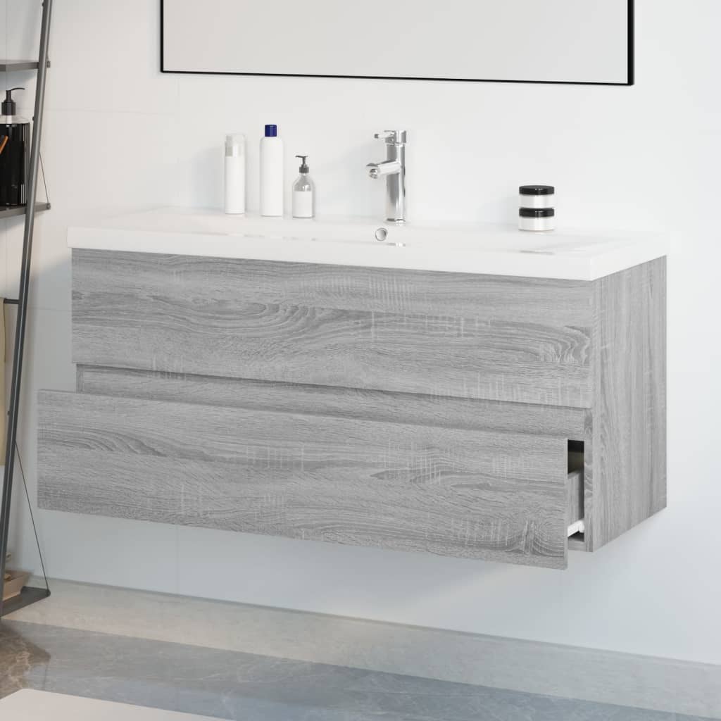 Meuble lavabo avec bassin intégré Sonoma gris Bois d'ingénierie - XIOS