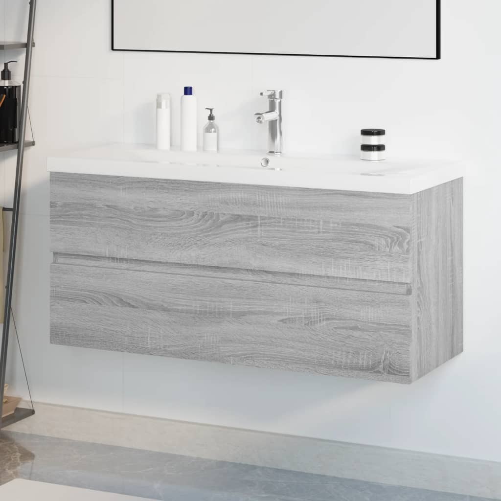 Meuble lavabo avec bassin intégré Sonoma gris Bois d'ingénierie - XIOS