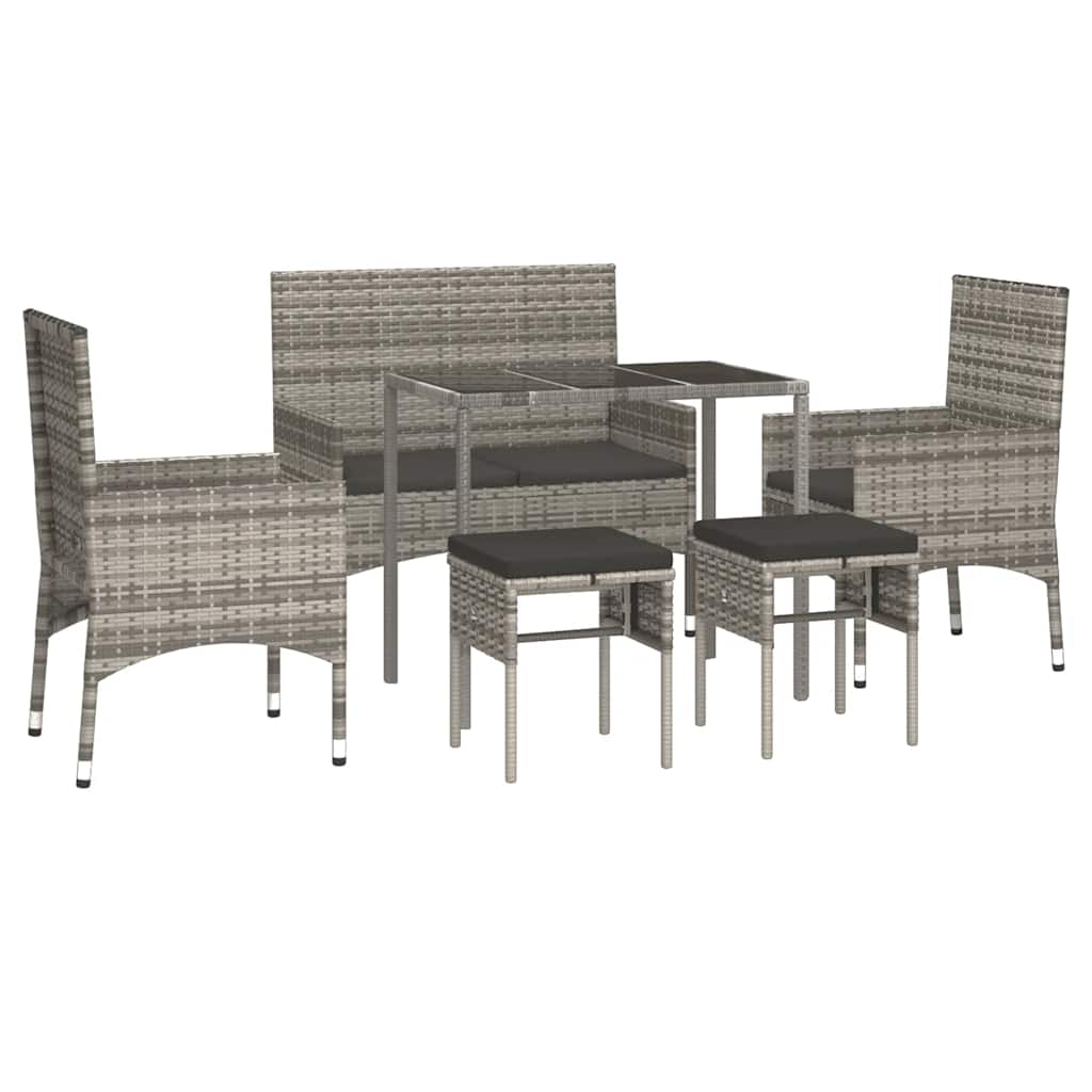 Salon de jardin 6 pcs avec coussins Gris Résine tressée