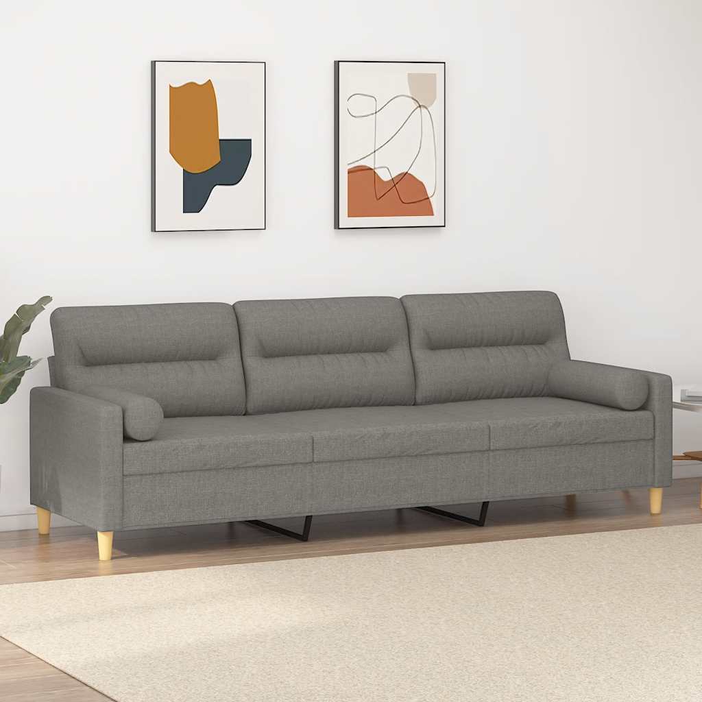 Canapé 3 places et oreillers et coussins Gris foncé 210cm Tissu
