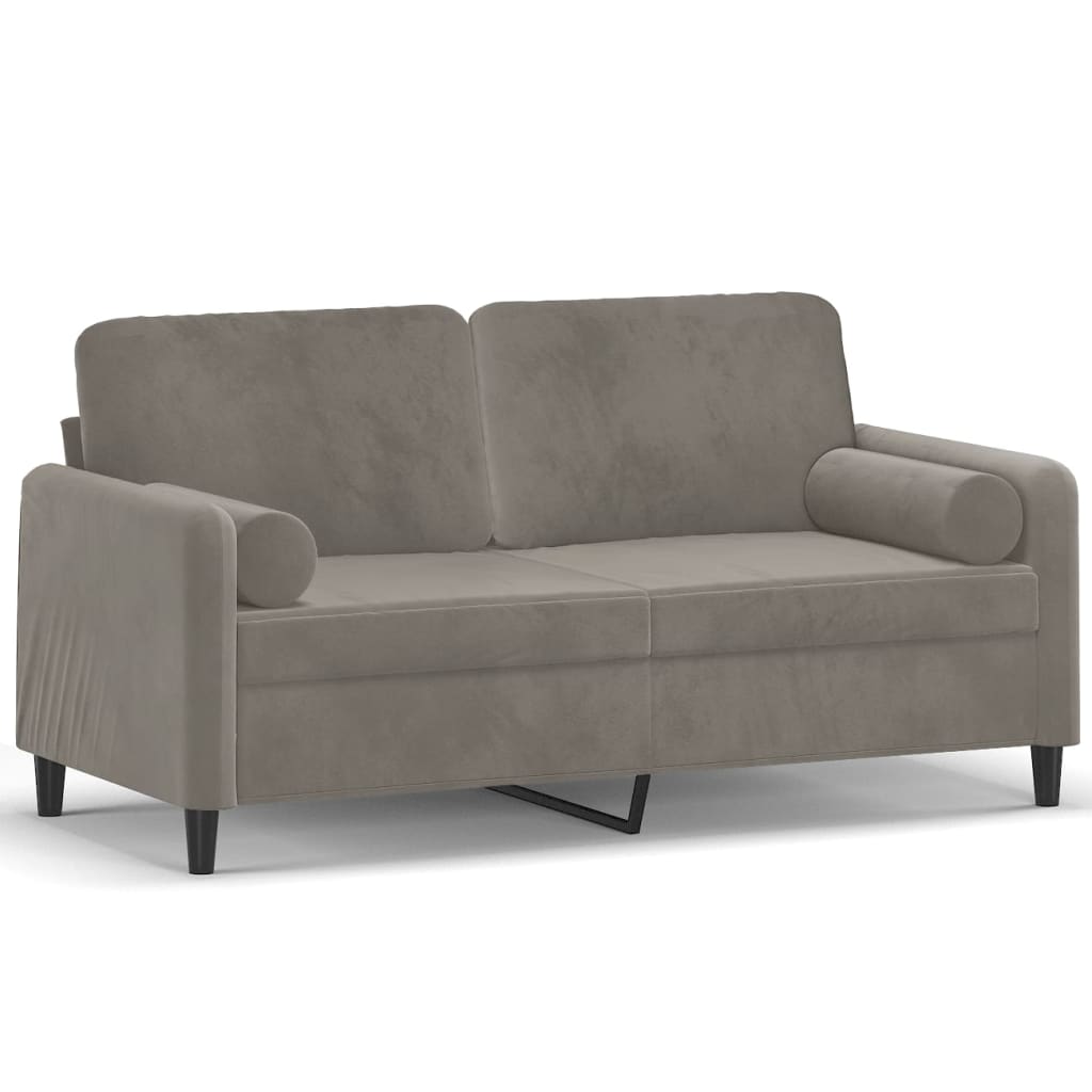 Canapé 2 places oreillers et coussins Gris clair 140 cm Velours - XIOS