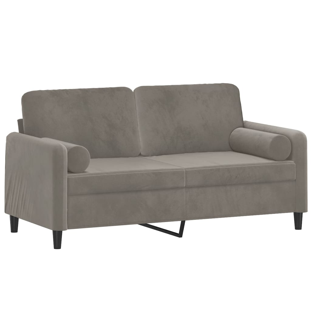 Canapé 2 places oreillers et coussins Gris clair 140 cm Velours - XIOS