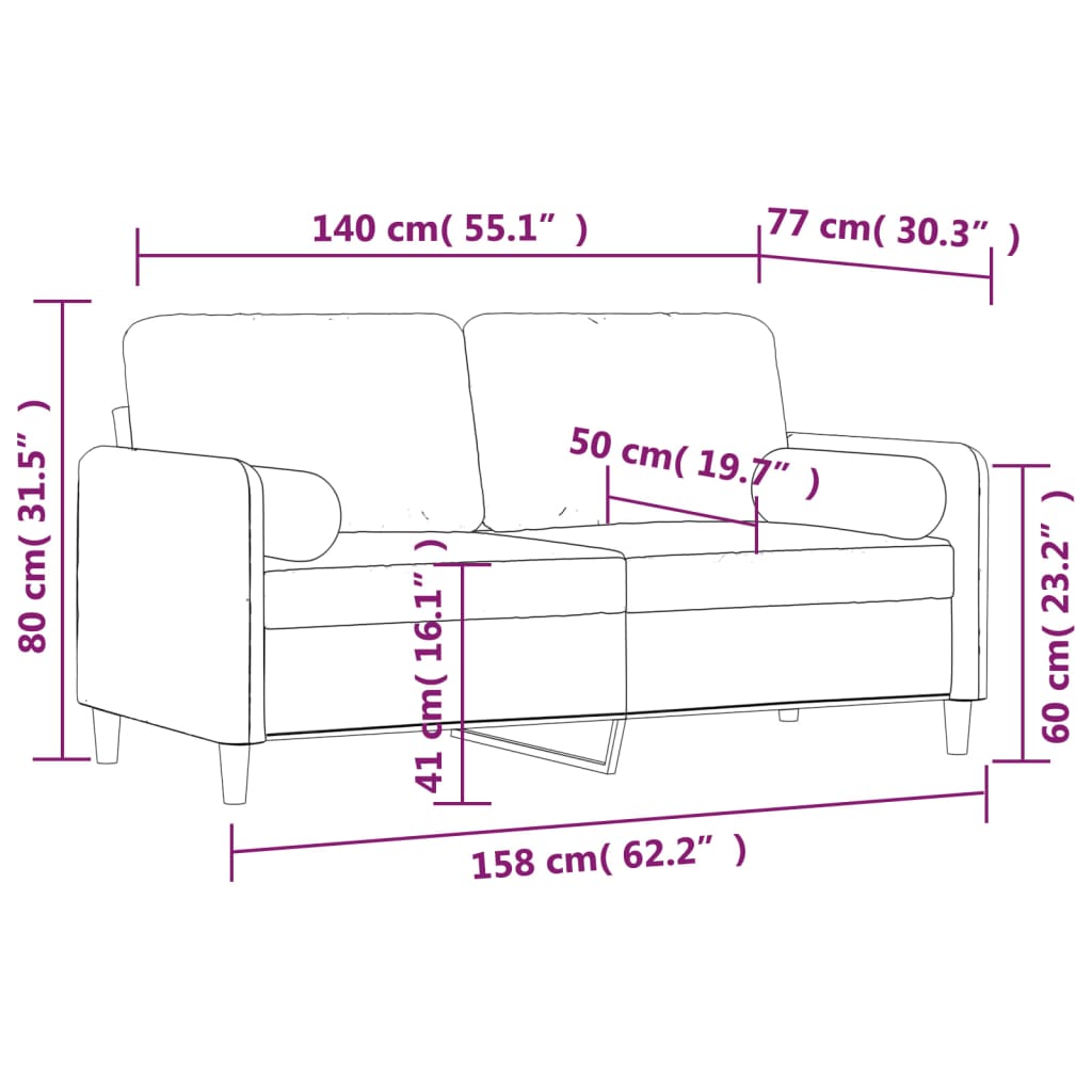 Canapé 2 places oreillers et coussins Gris clair 140 cm Velours - XIOS