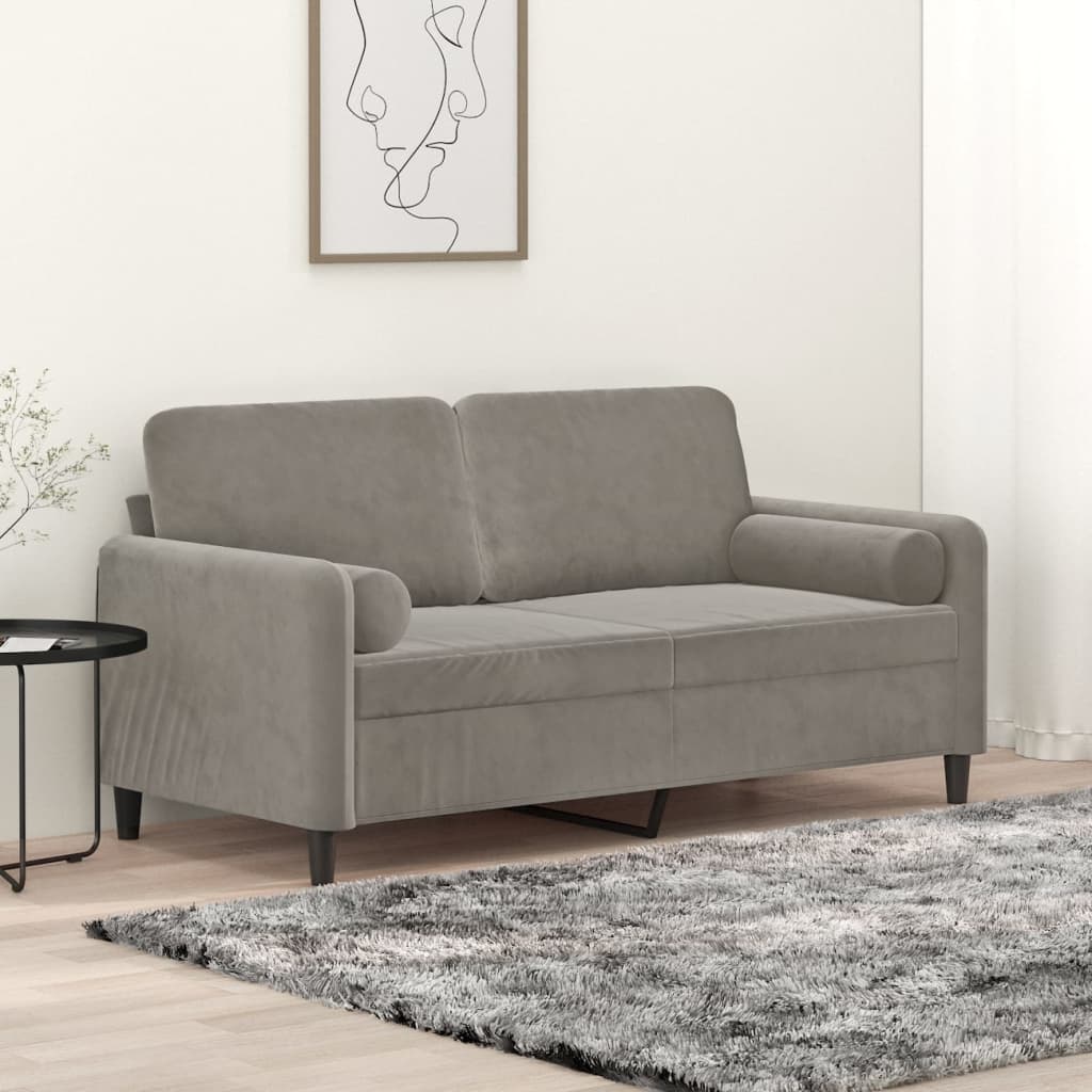 Canapé 2 places oreillers et coussins Gris clair 140 cm Velours - XIOS