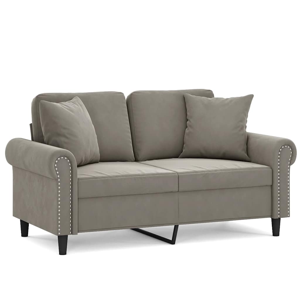 Canapé 2 places oreillers et coussins Gris clair 120 cm Velours - XIOS