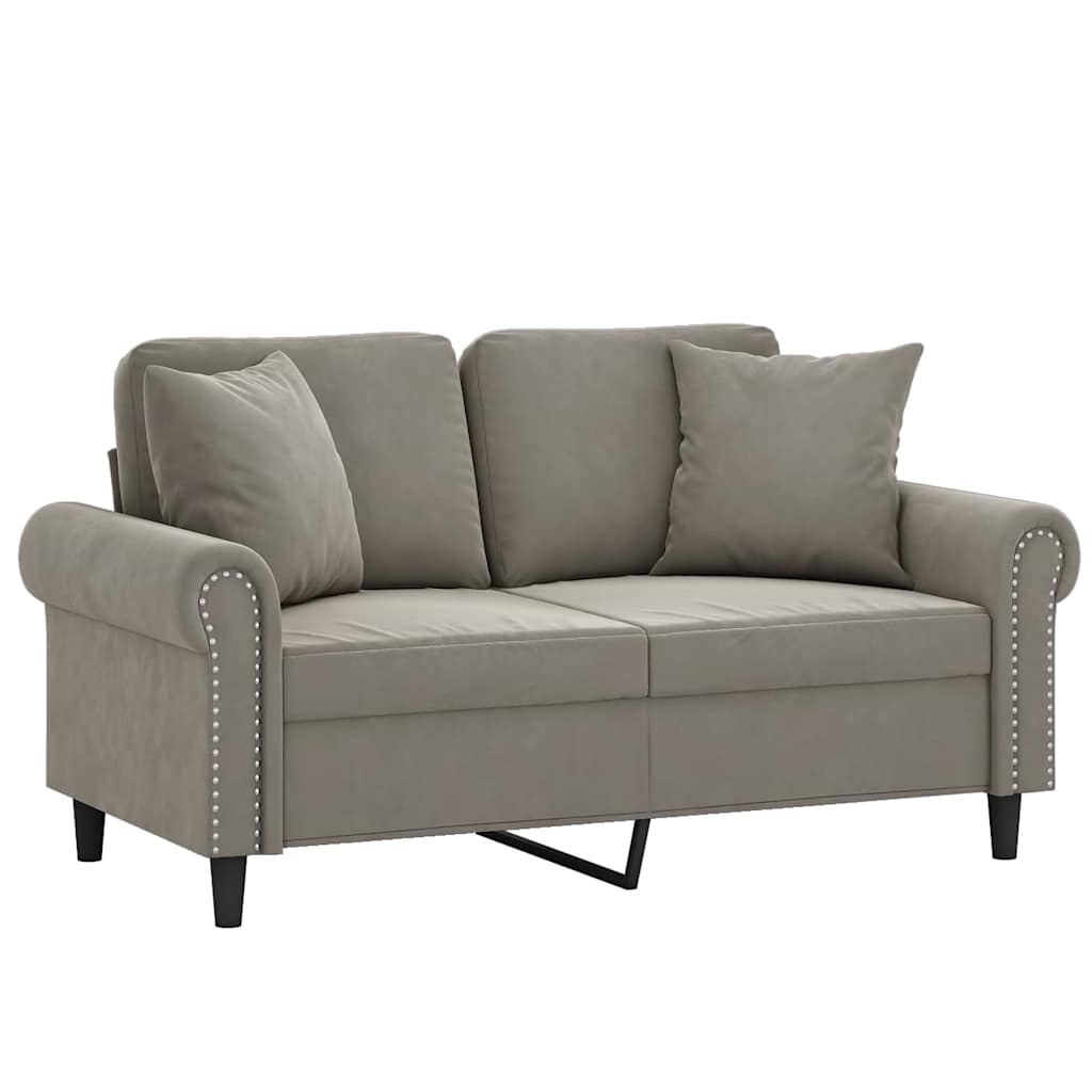 Canapé 2 places oreillers et coussins Gris clair 120 cm Velours - XIOS