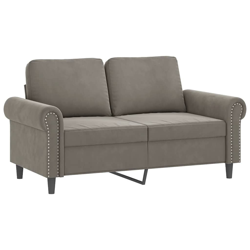 Canapé 2 places oreillers et coussins Gris clair 120 cm Velours - XIOS
