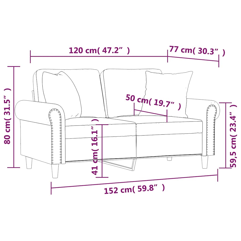 Canapé 2 places oreillers et coussins Gris clair 120 cm Velours - XIOS