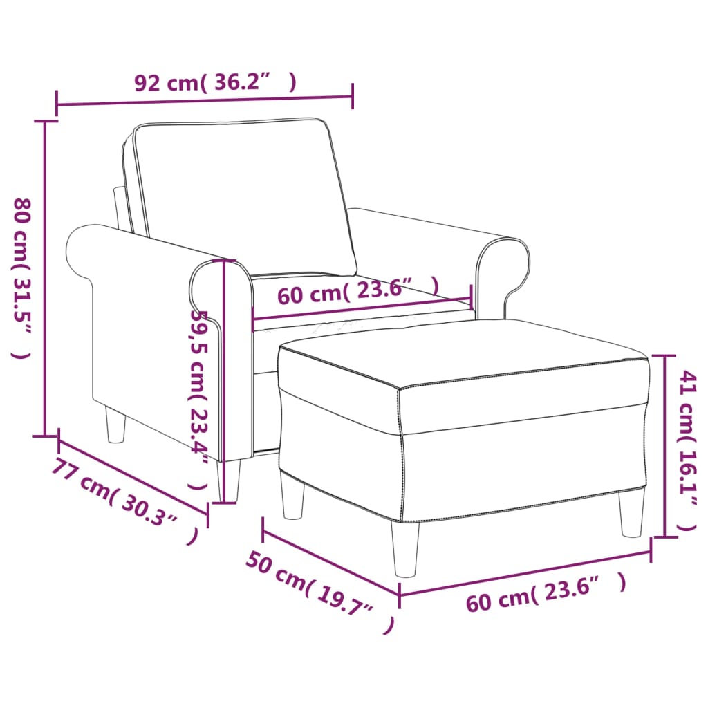 Fauteuil avec repose-pied Gris clair 60 cm Tissu - XIOS