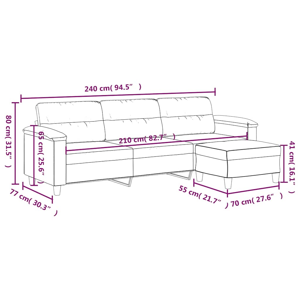 Canapé 3 places repose-pieds Gris foncé 210 cm Tissu microfibre