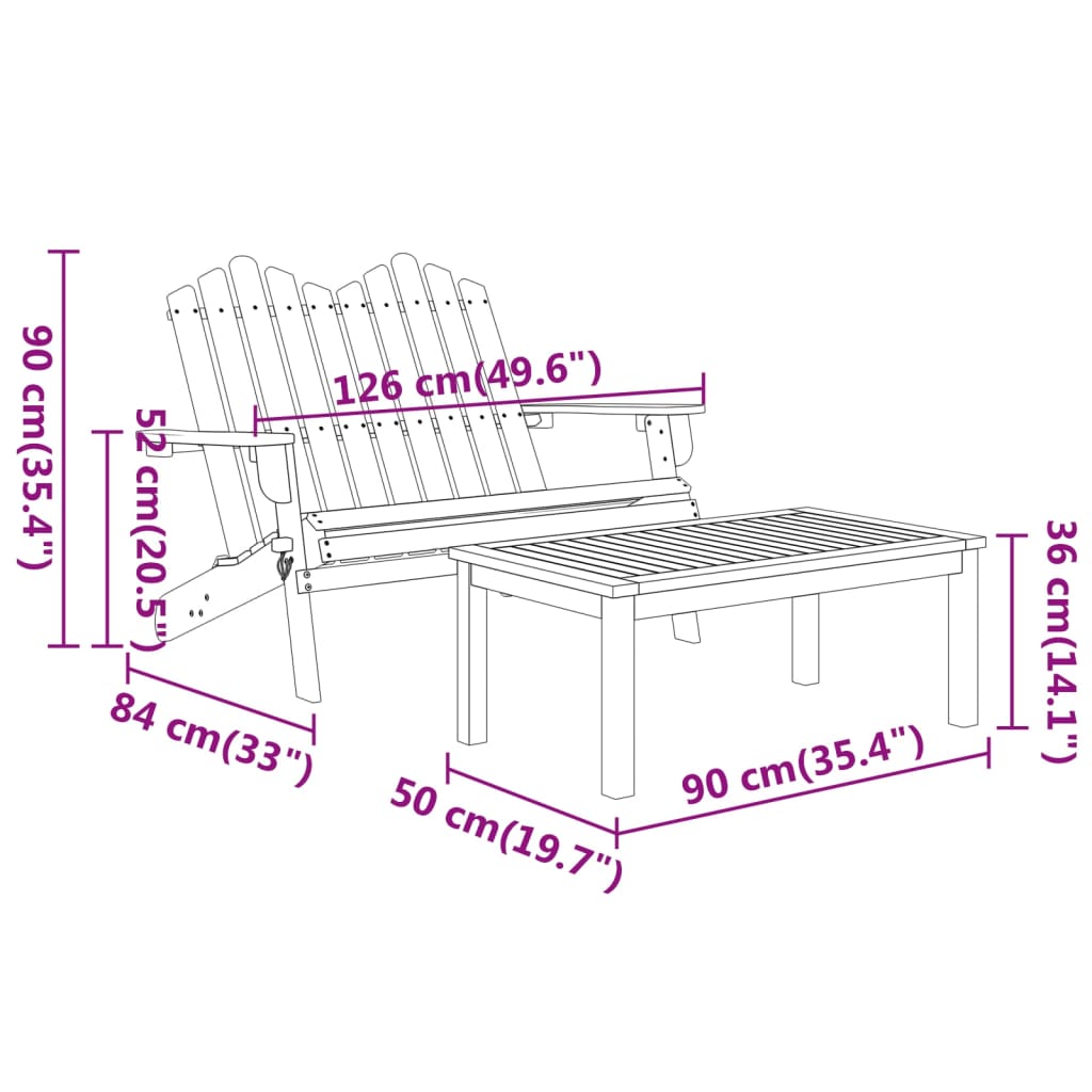 Ensemble de salon de jardin Adirondack 4 pcs bois acacia solide