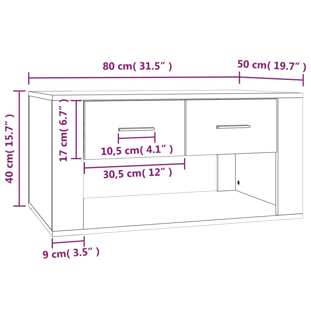 Table basse Sonoma gris 80x50x40 cm Bois d'ingénierie - XIOS
