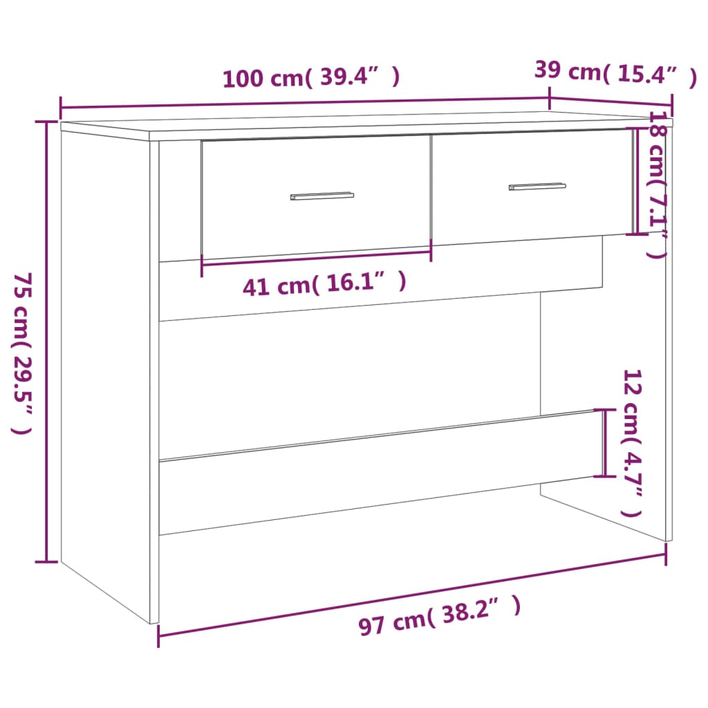 Table console Sonoma gris 100x39x75 cm Bois d'ingénierie - XIOS