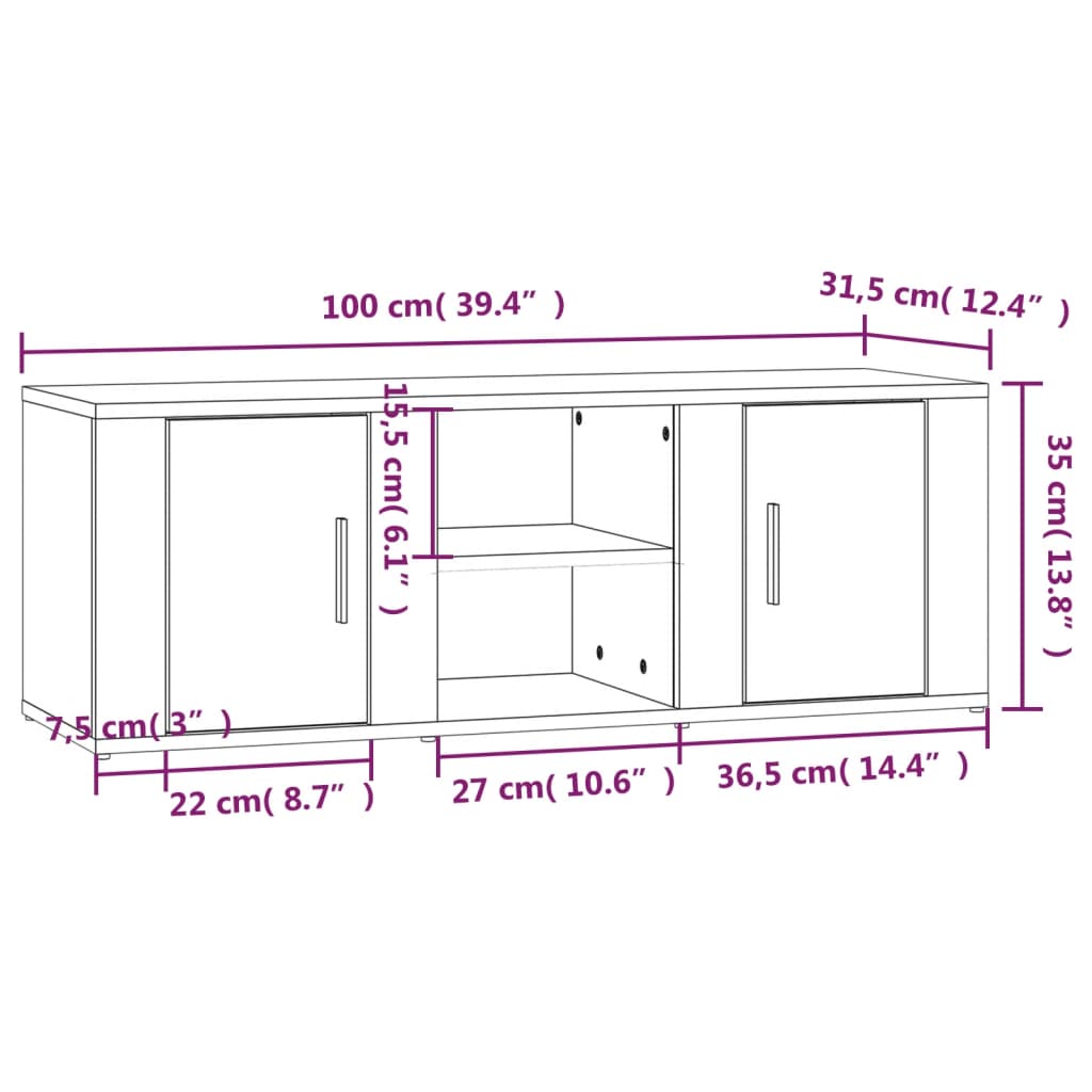 Meuble TV Blanc 100x31,5x35 cm Bois d'ingénierie - XIOS