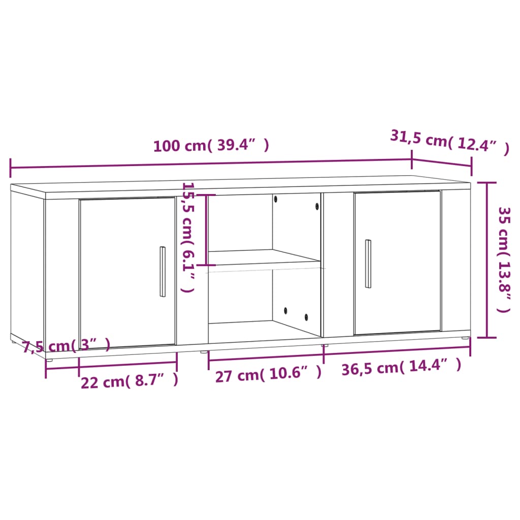 Meuble TV Sonoma gris 100x31,5x35 cm Bois d'ingénierie