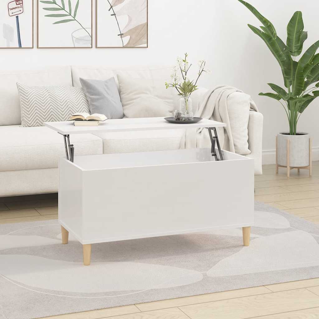 Table basse Blanc brillant 90x44,5x45 cm Bois d'ingénierie - XIOS