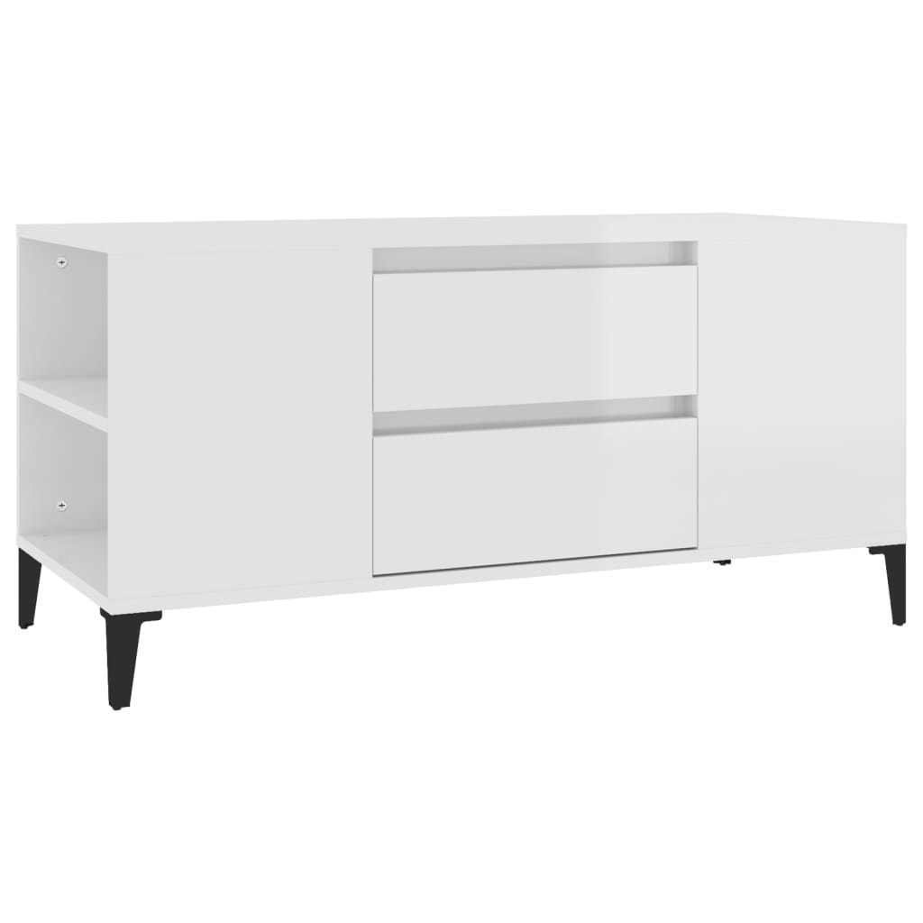 Meuble TV Blanc brillant 102x44,5x50 cm Bois d'ingénierie - XIOS