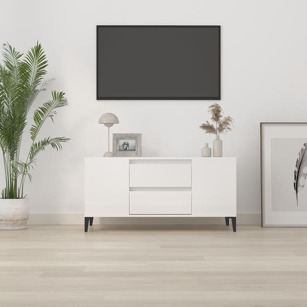 Meuble TV Blanc brillant 102x44,5x50 cm Bois d'ingénierie - XIOS