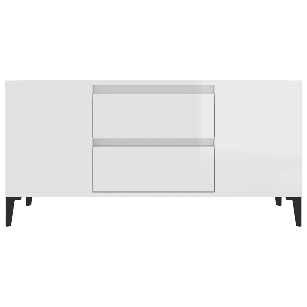 Meuble TV Blanc brillant 102x44,5x50 cm Bois d'ingénierie - XIOS