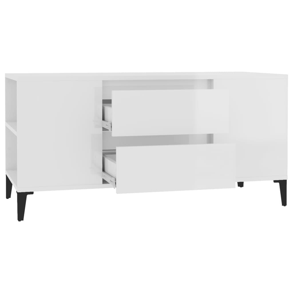 Meuble TV Blanc brillant 102x44,5x50 cm Bois d'ingénierie - XIOS